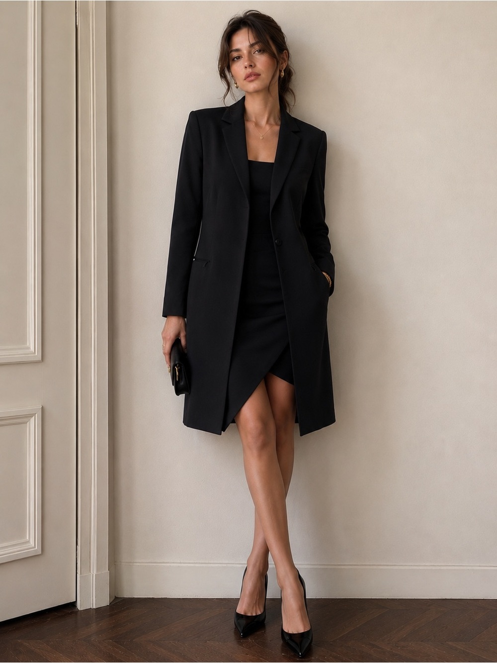 NWT! Tahari Vintage 90s Longline Blazer Coat Black Size 4